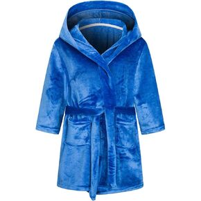 Kids Hooded Bathrobe Boys Girls Soft Plush Flannel Pajamas Winter Warm Solid Sleepwear Bath Towel Spa Robe