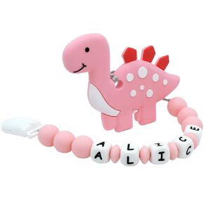 Personalized Stroller Clip with Name, Customized Gift (Grey Stegosaurus)