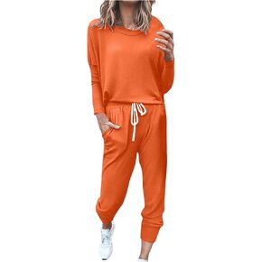 Lastesso Jogger Sets for Women 2 Piece Casual Size Solid Sweatsuits Soft Long Sleeve Pullovers Tops with Cozy Active Pants