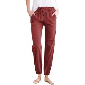 Linen Pants for Women Solid Elastic Pants Long Drawstring Linen Women Waist Cotton Casual Pants Tall Pants for Women