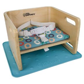 Little Partners® 3-in-1 Wooden Learning Booster Seat for Toddlers - Converts to Step Stool for Kids - Seat Cushion, Silicone Mat, and Booster Chair with Safety Straps - Feeding Chair (Natural)