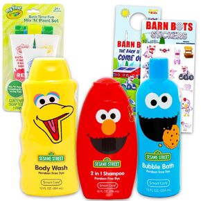 Ultimate Sesame Street Bathroom Set - Bundle with Shampoo, Body Wash, Bubble Bath, Paint, Stickers, More | Sesame Street Bath and Shower Supplies Kit for Kids, Boys, Girls