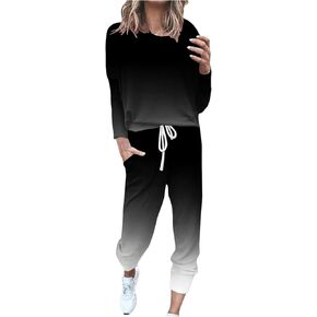Lastesso Lounge Sets for Women 2 Piece Plus Size Trendy Gradient Color Tracksuit Spring Sweatshirts with Joggers Sweatpants