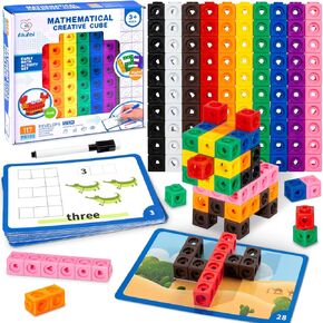 117 Pieces Math Linking Cubes for Kids Age 3 4 5+,Math Manipulatives Number Counting Blocks Snap Linking Cube with Picture Cards,Kindergarten Learning Toys Activity Set,Math Cube Blocks Stacking Gifts