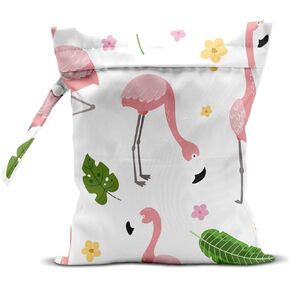 Wet Dry Bag, Wet Bag for Swimsuit, Travel, Beach, Pool, Diapers, Dirty Yoga Gym Clothes, Makeup Bag, Pink Flamingos Summer Vacation Essentials