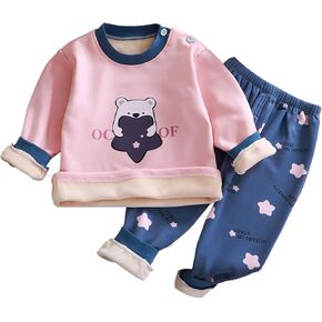 Boys and Toddlers' Fleece Lined 𝐏ajamas Set Baby Winter Long Sleeve Cotton 𝐒leepwear 𝐂artoon Dinosaur 𝐋ounge𝐰ear