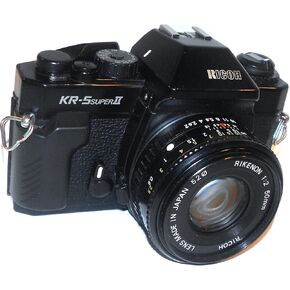 Vintage Ricoh KR-5 Super II 35mm SLR Film Camera w/ Rikenon 1:2 50mm Lens