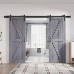 Fredbeck 32 Double Gray Barn Door with 11 ft Hardware Included (64 barn Door)