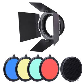 96mm Universal Mount Metal Bardoor Barn Door Barndoor with Honeycomb Grid 4pcs Color Gel Filters for Neewer Godox 180W 250W 300W Andoer MD-250 MD-300 Studio Strobe Flash Light Monolight