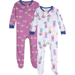 Onesies Brand Baby Girls' 2-Pack Footed Pajamas, Rainy Day, 0-3 Months