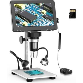 7" LCD Digital Microscope 1200X with Screen - 16MP Photo/1080P Video Coin Microscope for Full Coin View - Soldering Microscope for Adults with 10 LED Lights & 32GB Card,Windows/Mac OS Compatible