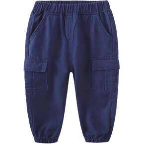 Toddler Boys' Solid Color Mid Rise Elastic Waistband Leggings Work Pants with Pockets for Summer Autumn