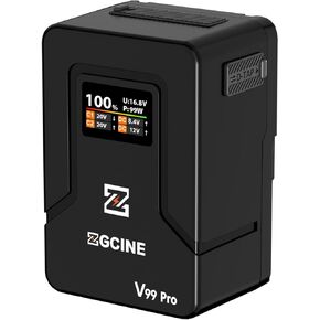 ZGCINE V Mount Battery V99 Pro, 99Wh with Max 100W Output/Input, 1.5H Full Charge(Requires PD100W Charger), with USB-C, D-TAP, Dual DC Ports, OLED Screen, for Camera, Camcorder, Monitor, Video Light
