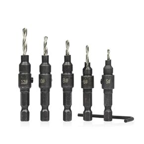 Countersink Drill Woodworking Drill Bit Set Drilling Holes for Screw Sizes 5/6/8/10/12 Cutter Screw Hole Drill(Titanium 5-12)