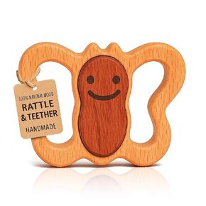 HippoToys Handmade Wooden Baby Rattle & Teething Toy - Premium Baby Rattle for 6-12 Months with 100% Natural Wood - Montessori Interactive Rattle for Sensory Development - Perfect Gift for Newborns