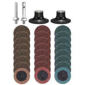 Harfington 28pcs تغيير الأقراص السريعة تغيير أقراص 2 "قفل لفة مع 1/4" حامل وسادة ساق الخشنة/متوسطة/غرامة قرص تكييف سطح الحصى لإزالة الصدأ البولندية