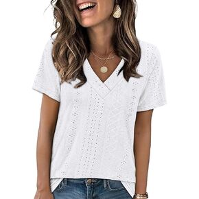 Women Tops Summer Sweaters Short Sleeve V Neck Shirts 2025 Spring Fashion Dressy Outdoor Casual Tops