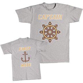 Father's Day Dad and Son Matching Outfits Clothes Captain Boat Wheel Sailing - Mate Anchor