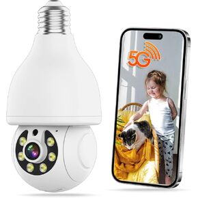 E27 Light Bulb Security Camera Outdoor - 3MP FHD Wireless Home Baby Monitor, WiFi Indoor Garage Surveillance with Night Vision, 2-Way Audio, PIR Mothion Detection and Alerts, Compatible with Alexa
