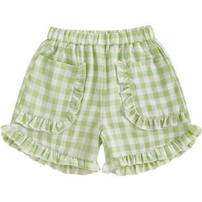 Toddler Baby Girl Gingham Shorts Elastic Waist Ruffle Plaid Bloomers with Pockets Infant Summer Casual Checkered Boxer Shorts