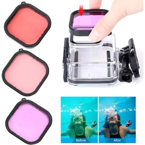 Diving Lens Filter Kit Accessory, Magenta Filter for 9 Action Camera Color Correction, Enhances Colors for Underwater Video and Photography
