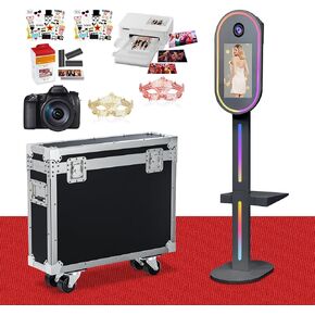 Magic Mirror Photo Booth 15.6’’ Mirror Photo Booth Machine Capacitive Touch Screen Built-in Mini PC with Flight Case, Software Remote Control for Rental Business Parties (White machine+Camera+Printer)