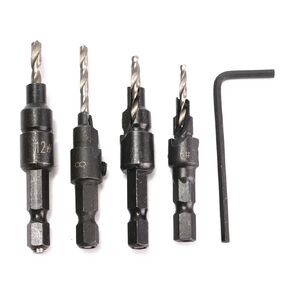 4pcs Countersink Drill Woodworking Drill Bit Set Drilling Holes for Screw Sizes #6#8#10#12(Silver)