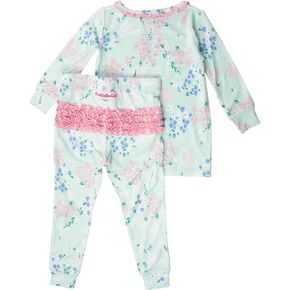 RuffleButts SoftSnooze™ Viscose from Bamboo Toddler Girls Ruffle Long Sleeve Pajama Set