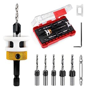 6pcs countersink bit bit prick with low low pricted spoth stop ، hss m2 bits apped head 1/8 "9/64" 5/32 "drill+3/8" 82 ° count