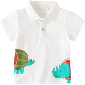 Toddler Boys Dinosaur Print Polo Shirts Short Sleeve Cotton Baseball Shirt Lapel Buttons Casual Solid Top Basic