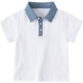 Boys School Uniform Short Sleeve Soft Polo Shirt Half Button Down Golf Tennis T-Shirt Solid Lapel Collared Top