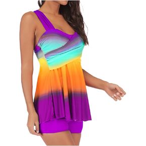 Swimming Suits for Women Two Piece Plus Size Floral Loose Tankini Tops Ladies Bathing Suits with Shorts Tankinis