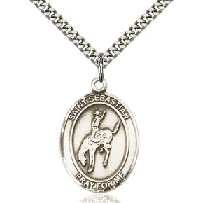 Bonyak Jewelry St. Sebastian - Rodeo Hand-Crafted Oval Medal Pendant in Sterling Silver