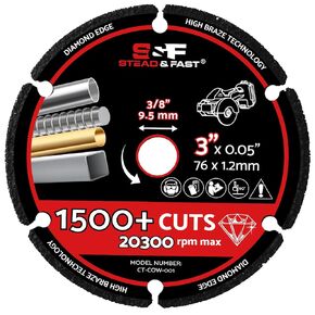 S & F Stead & Fast Diamond Cutting Wheel 4 1/2 بوصة مع 7/8 '' Arbor ، 4.5 قطع العجلة للمعادن ، حديد التسليح ، الترباس ، سبائك ، النحاس ، الصلب ، الحديد الزهر
