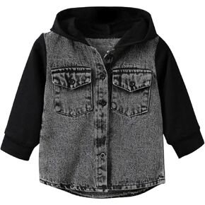 Children's T Shirt Long Sleeved Hooded Denim Patchwork Top Casual Going Out for Boys Or Girls Kid Undershirt