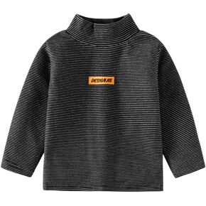 Meufam Little Boys Girls Thermal Tops Striped Long Sleeve Underwear Soft Turtleneck Undershirt Fall Winter T-Shirt for Babys