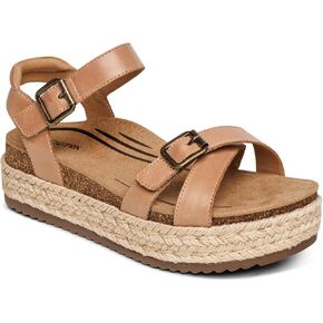 Aetrex Paula Orthopedic Open Toe Comfortable Arch Support Leather Platform Sandals - Memory Foam Footbed Adjustable Ankle Strap Platform Sandals Women