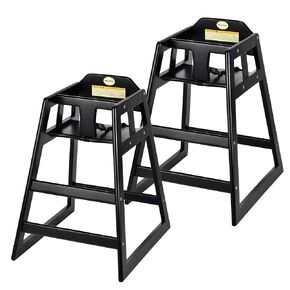Alpine Wooden High Chairs for Babies and Toddlers with Safety Strap, Commercial Grade Restaurant High Chair, Durable Wood Space Saver Baby Feeding Chair, Ideal for Dining Spaces (2 Pack, Black)