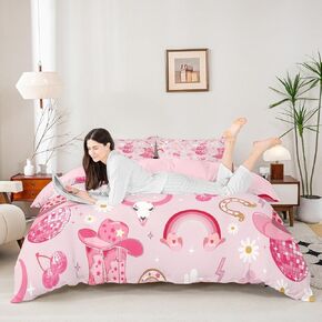 Manfei Cute Bow Duvet Cover Set Toddler Size, Pink Bowknot Cherry Bedding Set 2pcs, Kawaii Bow Tie Princess Quilt Cover, Kids Girls Women Room Decor, Soft and Breathable, 1 Pillowcase, No Comforter