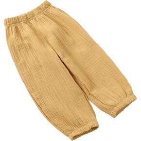 Toddler Baby Girls Cotton Linen Bloome𝐫s Harem Pants Solid Elastic Waist Wide Leg Trousers Straight Loose Fit
