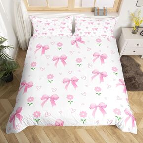 jejeloiu Black Pink Bow Bedding Set for Girls Boys Kids Toddler Size Cute Bow-tie Comforter Cover Room Decor Girly Bowknot Dreamy Princess Fairy Tale Duvet Cover Bedclothes Soft 2Pcs,No Comforter