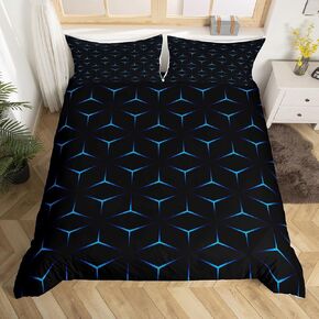 jejeloiu Geometry Duvet Cover Toddler Size Boys Girls Triangle Print Bedding Set for Kids Geometric Comforter Cover Modern Black Teal Blue Room Decor,NO Comforter