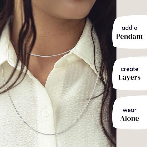 KISPER Silver 8 Sided Snake Chain Necklace –Thin, Dainty, 925 Sterling Silver Jewelry for Women & Men with Lobster Clasp – Made in Italy in Saudi Arabia