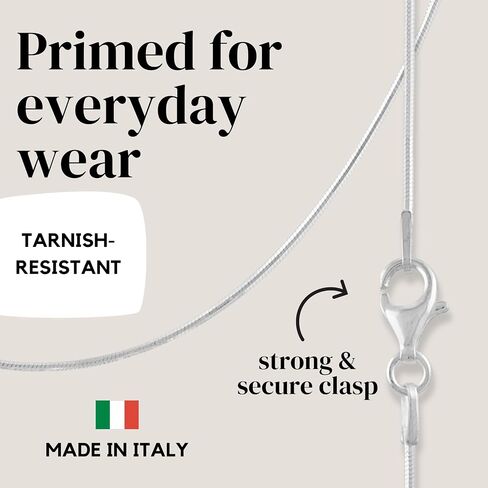 KISPER Silver 8 Sided Snake Chain Necklace –Thin, Dainty, 925 Sterling Silver Jewelry for Women & Men with Lobster Clasp – Made in Italy in Saudi Arabia