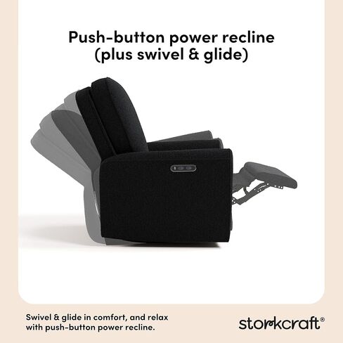 Storkcraft Amalfi Deluxe Power Recliner Swivel Glider (Ivory Boucle)-كرسي الطاقة الإلكترونية المتميز للحضانة ، يشمل ميناء شحن USB-A & USB-C ، كرسي Rocking Glider in Kuwait