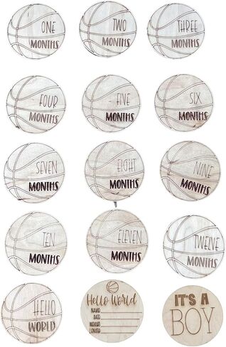 Wooden Monthly Milestone Cards – Set for Baby Photos – Newborn Milestone Discs – Engraved Wooden Baby Age Markers for Monthly Growth Photos – Perfect Baby Shower Gift (Football) in Saudi Arabia