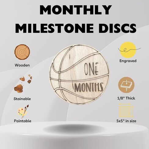 Wooden Monthly Milestone Cards – Set for Baby Photos – Newborn Milestone Discs – Engraved Wooden Baby Age Markers for Monthly Growth Photos – Perfect Baby Shower Gift (Football) in Saudi Arabia