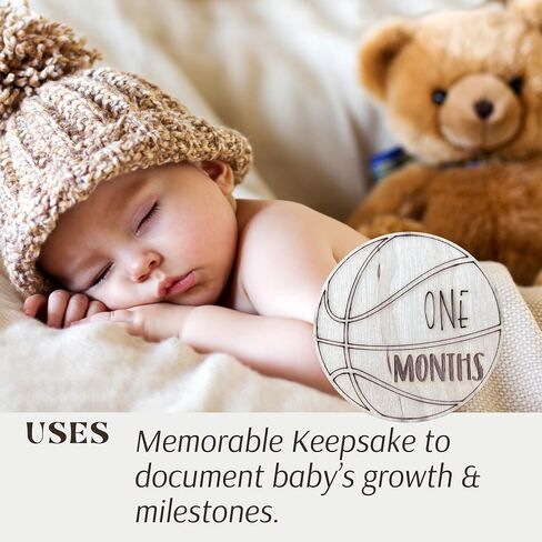 Wooden Monthly Milestone Cards – Set for Baby Photos – Newborn Milestone Discs – Engraved Wooden Baby Age Markers for Monthly Growth Photos – Perfect Baby Shower Gift (Football) in Saudi Arabia