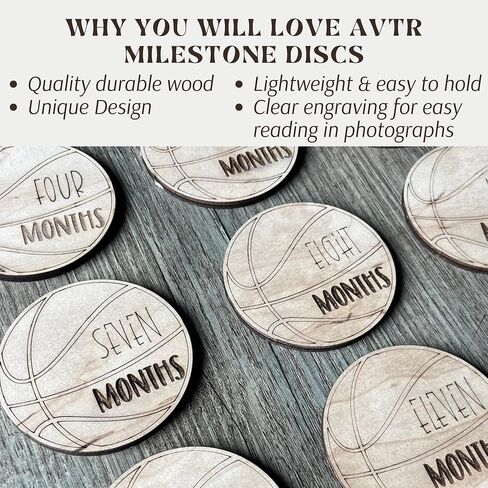 Wooden Monthly Milestone Cards – Set for Baby Photos – Newborn Milestone Discs – Engraved Wooden Baby Age Markers for Monthly Growth Photos – Perfect Baby Shower Gift (Football) in Saudi Arabia