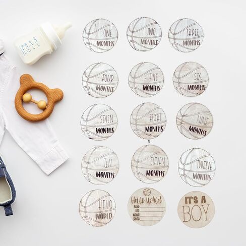Wooden Monthly Milestone Cards – Set for Baby Photos – Newborn Milestone Discs – Engraved Wooden Baby Age Markers for Monthly Growth Photos – Perfect Baby Shower Gift (Football) in Saudi Arabia
